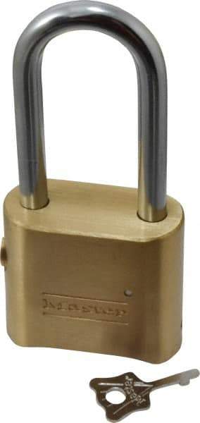 Master Lock - 2" Body Width, 2-1/8" Shackle Clearance, Solid Brass Combination Lock - 5/16" Shackle Diam, 1" Shackle Width, Control Key is Sold Separately - Americas Industrial Supply