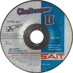 Sait - 36 Grit, 5" Wheel Diam, 1/8" Wheel Thickness, 7/8" Arbor Hole, Type 29 Depressed Center Wheel - Aluminum Oxide, Resinoid Bond, 12,200 Max RPM, Compatible with Angle Grinder - Americas Industrial Supply