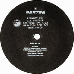 Norton - 24" Aluminum Oxide Cutoff Wheel - 7/32" Thick, 1-3/4" Arbor, 2,260 Max RPM, Use with Stationary Grinders - Americas Industrial Supply