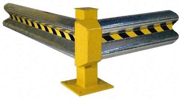 Vestil - 8' Long x 12" High, Gray with Black & Yellow Caution Tape Steel Straight Standard Guard Rail - 2 Rails Accommodated, 3-1/4" Deep, 56 Lb - Americas Industrial Supply