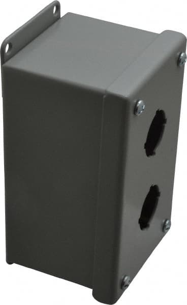Cooper B-Line - 2 Hole, 1.203 Inch Hole Diameter, Steel Pushbutton Switch Enclosure - 5-3/4 Inch High x 3-1/4 Inch Wide x 3 Inch Deep, 12, 13 NEMA Rated - Americas Industrial Supply