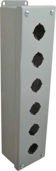 Cooper B-Line - 6 Hole, 1.203 Inch Hole Diameter, Steel Pushbutton Switch Enclosure - 14-3/4 Inch High x 3-1/4 Inch Wide x 2-3/4 Inch Deep, 12, 13 NEMA Rated - Americas Industrial Supply