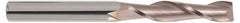 SGS - 1/8", 1" LOC, 1/8" Shank Diam, 3" OAL, 2 Flute, Solid Carbide Square End Mill - Single End, TiCN Finish, Spiral Flute, 30° Helix, Centercutting, Right Hand Cut, Right Hand Flute, Series 3EL - Americas Industrial Supply
