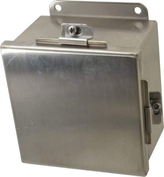 Cooper B-Line - Stainless Steel Standard Enclosure Hinge Flat Cover - NEMA 4, 12, 13, 3RX, 4X, 6" Wide x 6" High x 4" Deep, Corrosion Resistant, Dust-tight, Rainproof & Watertight - Americas Industrial Supply