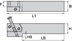 Kennametal - KGMS, Left Hand, Indexable Grooving Tool Holder - 25.4mm Shank Height, 25.4mm Shank Width, 139.9mm OAL - Americas Industrial Supply