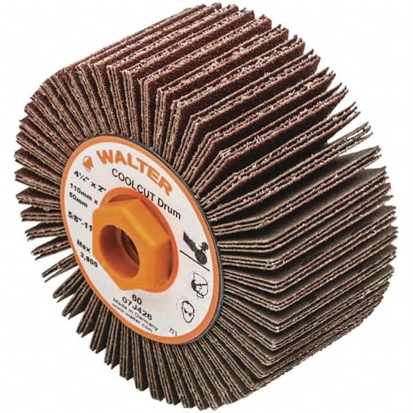 WALTER Surface Technologies - 4-1/4" Diam 60 Grit Aluminum Oxide Unmounted Flap Wheel - 5/8-11 Threaded Hole, 2" Wide, Coated, Grade Coarse, 3,800 Max RPM - Americas Industrial Supply