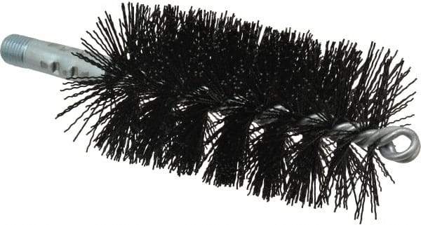 Schaefer Brush - 5" Brush Length, 2-1/2" Diam, Nylon Single Stem, Single Spiral Tube Brush - 7-1/4" Long, Nylon, 1/4" NPSM Male Connection - Americas Industrial Supply