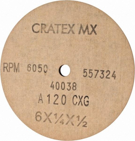 Cratex - 6" Diam x 1/2" Hole x 1/4" Thick, 120 Grit Surface Grinding Wheel - Aluminum Oxide, Type 1, Fine Grade, 6,050 Max RPM, No Recess - Americas Industrial Supply