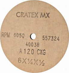 Cratex - 6" Diam x 1/2" Hole x 1/4" Thick, 120 Grit Surface Grinding Wheel - Aluminum Oxide, Type 1, Fine Grade, 6,050 Max RPM, No Recess - Americas Industrial Supply