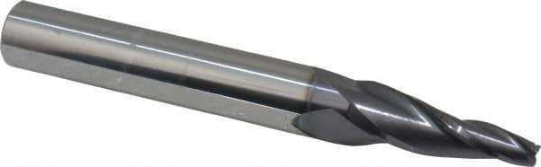 ProMax - 7° Taper Angle per Side, 3/16" Small End Diam, Solid Carbide 3 Flute Tapered Ball End Mill - AlTiN Finish, 4" OAL, 1/2" Shank Diam, Spiral Flute - Americas Industrial Supply