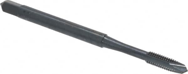 OSG - M3x0.50 Metric Coarse, 2 Flute, Oxide Finish, High Speed Steel Spiral Point Tap - Plug Chamfer, Right Hand Thread, 1-15/16" OAL, 5/8" Thread Length, 0.141" Shank Diam, 6H Class of Fit, Series 142 - Exact Industrial Supply