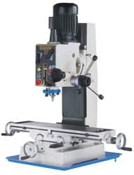 Rong Fu - 1 Phase, 20" Swing, Geared Head Mill Drill Machine - 32" Table Length x 9-3/8" Table Width, 20-1/2" Longitudinal Travel, 8-1/4" Cross Travel, 6 Spindle Speeds, 1 hp, 220 Volts - Americas Industrial Supply