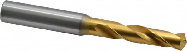 OSG - 25/64" 130° Spiral Flute Cobalt Screw Machine Drill Bit - TiN Finish, Right Hand Cut, 1-7/8" Flute Length, 3-31/32" OAL, Standard Point, Straight Shank - Americas Industrial Supply