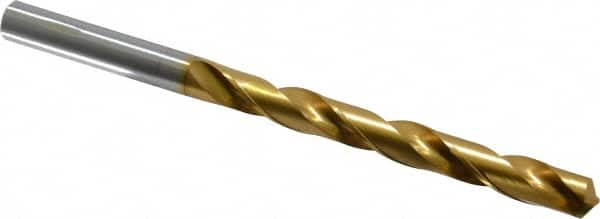 OSG - 3/8" 130° Cobalt Jobber Drill - TiN Finish, Right Hand Cut, Spiral Flute, Straight Shank, 5-7/16" OAL, Standard Point - Americas Industrial Supply
