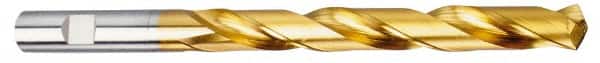 OSG - 19/32" 130° Cobalt Jobber Drill - TiN Finish, Right Hand Cut, Spiral Flute, Straight Shank, 7-27/32" OAL, Standard Point - Americas Industrial Supply