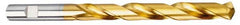 OSG - 19/32" 130° Cobalt Jobber Drill - TiN Finish, Right Hand Cut, Spiral Flute, Straight Shank, 7-27/32" OAL, Standard Point - Americas Industrial Supply