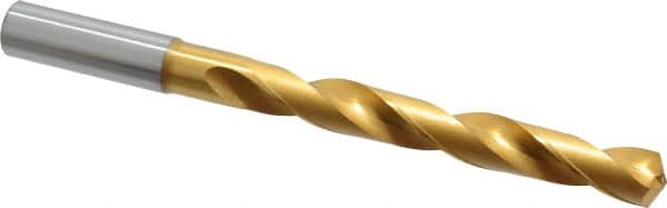 OSG - 37/64" 130° Cobalt Jobber Drill - TiN Finish, Right Hand Cut, Spiral Flute, Straight Shank, 7-3/16" OAL, Standard Point - Americas Industrial Supply