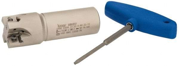 Iscar - 1-1/2" Cut Diam, 0.472" Max Depth of Cut, 1-1/4" Shank Diam, 4-1/4" OAL, Indexable Square Shoulder Helical End Mill - H490 AN.X 12 Inserts, Weldon Shank, 90° Lead Angle, Through Coolant, Series Helido - Americas Industrial Supply