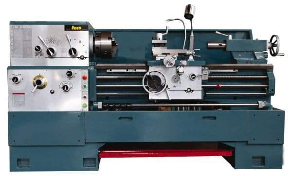 Enco - 16" Swing, 60" Between Centers, 230/460 Volt, Triple Phase Engine Lathe - 7MT Taper, 7-1/2 hp, 25 to 1,800 RPM, 3-1/8" Bore Diam, 40" Deep x 48" High x 116-1/2" Long - Americas Industrial Supply