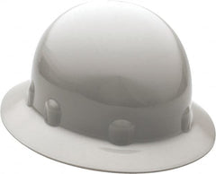 Fibre-Metal - ANSI Type I, Class E Rated, 8-Point, Ratchet Adjustment Hard Hat - One Size Fits Most, Gray, Full Brim - Americas Industrial Supply