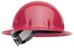 Fibre-Metal - ANSI Type I, Class E Rated, 8-Point, Ratchet Adjustment Hard Hat - Size 6-1/2 to 8, Red, Full Brim - Americas Industrial Supply