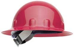 Fibre-Metal - ANSI Type I, Class E Rated, 8-Point, Ratchet Adjustment Hard Hat - Size 6-1/2 to 8, Red, Full Brim - Americas Industrial Supply