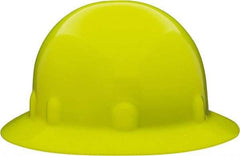 Fibre-Metal - ANSI Type I, Class E Rated, 8-Point, Ratchet Adjustment Hard Hat - Size 6-1/2 to 8, Hi-Viz Yellow, Full Brim - Americas Industrial Supply