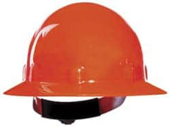 Fibre-Metal - ANSI Type I, Class E Rated, 8-Point, Ratchet Adjustment Hard Hat - One Size Fits Most, Hi-Viz Orange, Full Brim - Americas Industrial Supply