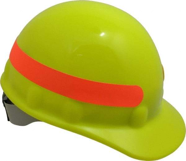 Fibre-Metal - ANSI Type I, Class E Rated, 8-Point, Ratchet Adjustment Hard Hat - Size 6-5/8 to 7-3/4, Hi-Viz Yellow, Standard Brim - Americas Industrial Supply