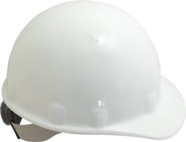 Fibre-Metal - ANSI Type I, Class E Rated, 8-Point, Ratchet Adjustment Hard Hat - Size 6-1/2 to 8, White, Standard Brim - Americas Industrial Supply