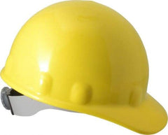 Fibre-Metal - ANSI Type I, Class E Rated, 8-Point, Ratchet Adjustment Hard Hat - Size 6-1/2 to 8, Yellow, Standard Brim - Americas Industrial Supply