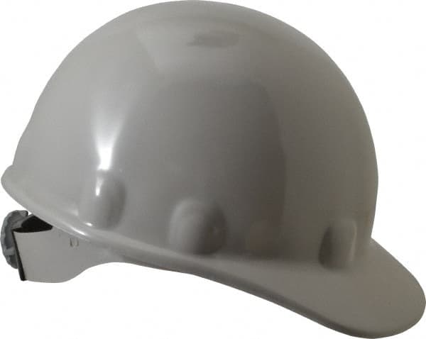 Fibre-Metal - ANSI Type I, Class E Rated, 8-Point, Ratchet Adjustment Hard Hat - Size 6-1/2 to 8, Gray, Standard Brim - Americas Industrial Supply