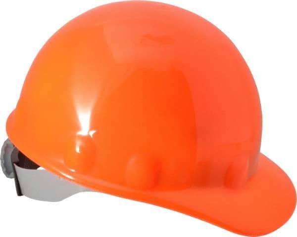 Fibre-Metal - ANSI Type I, Class E Rated, 8-Point, Ratchet Adjustment Hard Hat - One Size Fits Most, Hi-Viz Orange, Standard Brim - Americas Industrial Supply