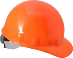 Fibre-Metal - ANSI Type I, Class E Rated, 8-Point, Ratchet Adjustment Hard Hat - One Size Fits Most, Hi-Viz Orange, Standard Brim - Americas Industrial Supply