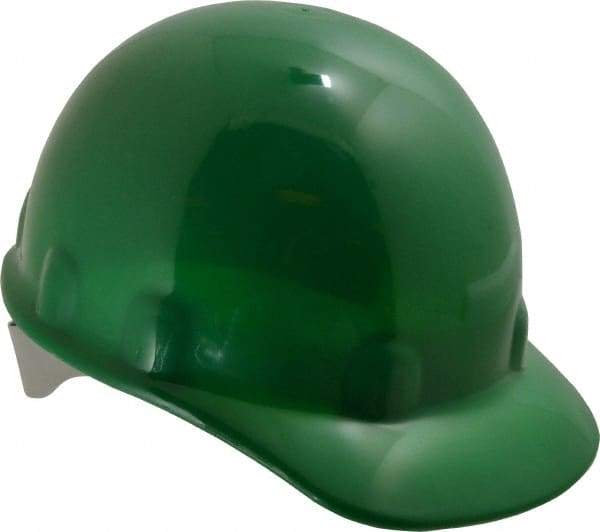 Fibre-Metal - ANSI Type I, Class E Rated, 8-Point, Ratchet Adjustment Hard Hat - Size 6-1/2 to 8, Green, Standard Brim - Americas Industrial Supply