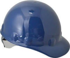 Fibre-Metal - ANSI Type I, Class E Rated, 8-Point, Ratchet Adjustment Hard Hat - Size 6-1/2 to 8, Dark Blue, Standard Brim - Americas Industrial Supply