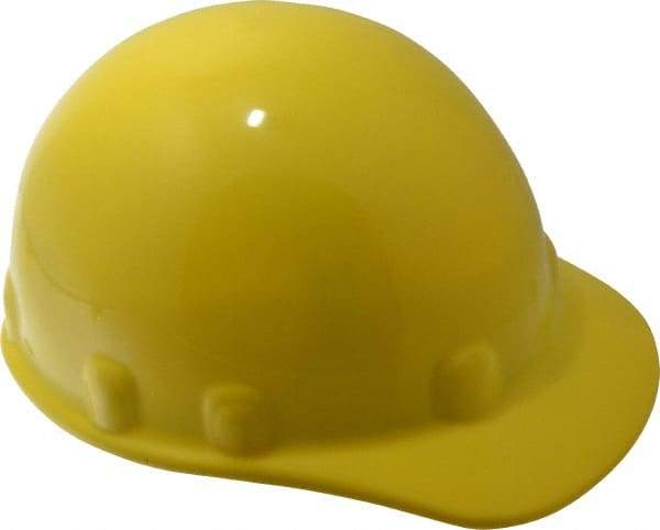 Fibre-Metal - ANSI Type I, Class E Rated, 8-Point, Ratchet Adjustment Hard Hat - Size 6-1/2 to 8, Yellow, Standard Brim - Americas Industrial Supply