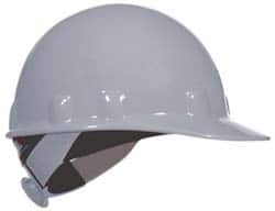 Fibre-Metal - ANSI Type I, Class E Rated, 8-Point, Ratchet Adjustment Hard Hat - One Size Fits Most, Gray, Standard Brim - Americas Industrial Supply