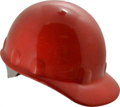 Fibre-Metal - ANSI Type I, Class E Rated, 8-Point, Ratchet Adjustment Hard Hat - Size 6-1/2 to 8, Red, Standard Brim - Americas Industrial Supply