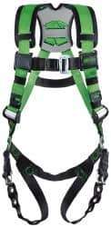 Miller - 400 Lb Capacity, Size Universal, Full Body Construction Safety Harness - Webbing, Mating Leg Strap, Mating Chest Strap, Black/Green - Americas Industrial Supply