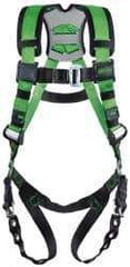 Miller - 400 Lb Capacity, Size Universal, Full Body Construction Safety Harness - Webbing, Mating Leg Strap, Mating Chest Strap, Black/Green - Americas Industrial Supply