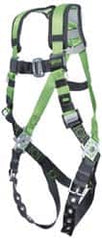 Miller - 400 Lb Capacity, Size Universal, Full Body Construction Safety Harness - Webbing, Tongue Leg Strap, Mating Chest Strap, Black/Green - Americas Industrial Supply