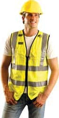 OccuNomix - Size L High Visibility Yellow Solid Surveyor's Vest - 40 to 42" Chest, ANSI 107-2015, Zipper Closure, 3 Pockets, Polyester - Americas Industrial Supply