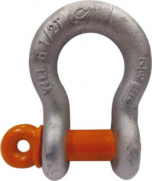 CM - 5/16" Nominal Chain Size, 0.75 Ton Carbon Steel Screw Anchor Shackle - 15/32" Diam, 3/8" Pin Diam, 17/32" Wide Inside Jaw, 25/32" Inside Width - Americas Industrial Supply