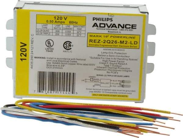 Philips Advance - 2 Lamp, 120 Volt, 0.48 Amp, 0 to 39 Watt, Programmed Start, Electronic, Dimmable Fluorescent Ballast - 1.00/0.05 Ballast Factor - Americas Industrial Supply