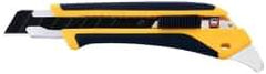 Olfa - Snap Utility Knife - 3.94" High Carbon Tool Steel Blade, Yellow & Black Elastomer & Fiber Reinforced Polymer Handle, 1 Blade Included - Americas Industrial Supply