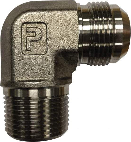 Parker - 1-1/4" Tube OD, 37° Steel Flared Tube Male Elbow - 1-1/4 NPTF, Flare x MNPTF Ends - Americas Industrial Supply