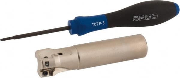 Seco - 7/8" Cut Diam, 0.354" Max Depth of Cut, 3/4" Shank Diam, 3.39" OAL, Indexable Square Shoulder End Mill - XO.X 10T3.. Inserts, Cylindrical Shank, 90° Lead Angle, Through Coolant, Series Turbo 10 - Americas Industrial Supply