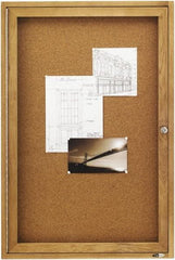 Quartet - 24" Wide x 36" High Enclosed Cork Bulletin Board - Natural (Color) - Americas Industrial Supply