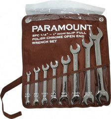 Paramount - 8 Piece, 1/4" to 1", Open End Wrench Set - Inch Measurement Standard, Full Polish Finish, Comes in Canvas Pouch - Americas Industrial Supply